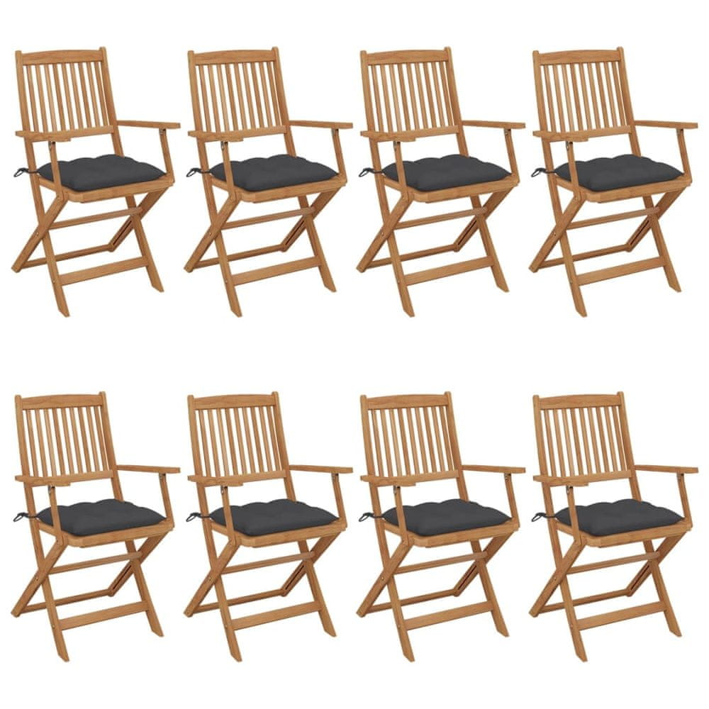 Vidaxl Skladacie záhradné stoličky 8 ks s podložkami akáciový masív